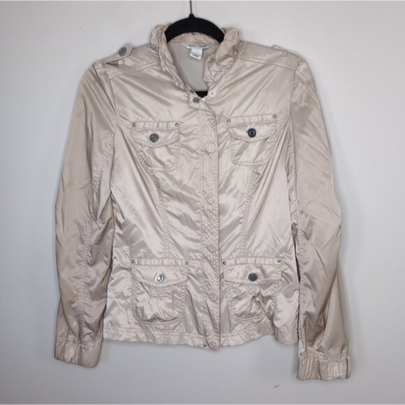 White House Black Market Nylon Ruffle Feminine Quiet Luxury Windbreaker Jacket 2 - Picture 1 of 6